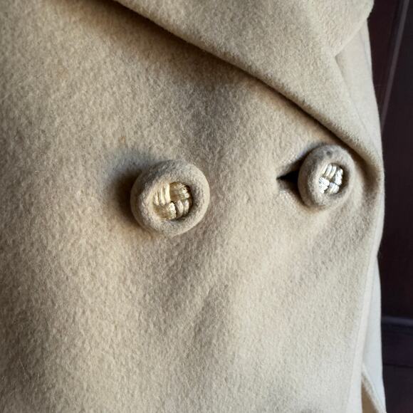 L.C. MAE | 1950s Vintage Wool Cream Double Breasted Long Coat Union Made Medium - Picture 4 of 7